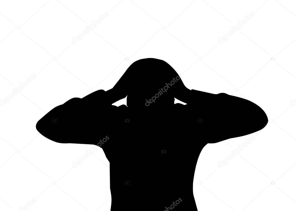 A man holds his head because of headaches, stress, frustration, and burnout. Negative emotions concept in trendy black silhouette