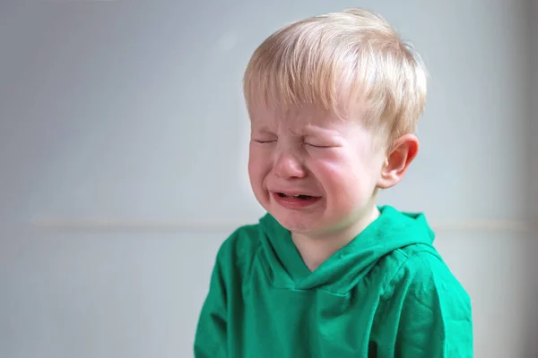 Портрет плачущего ребенка на светлом фоне. макро — стоковое фото