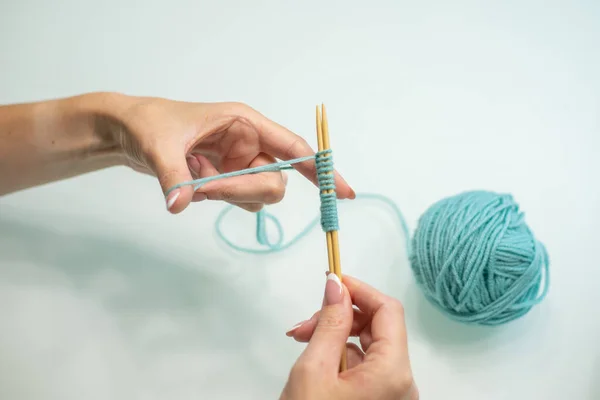 Set Loops Needles Step Step Wool Cotton Knitting — Stockfoto