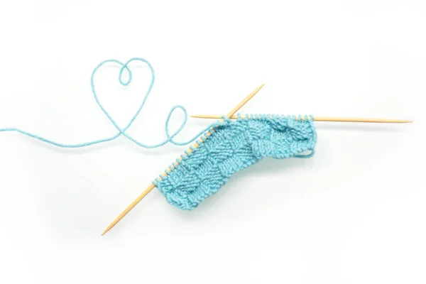 Knitting Needles Wool Cotton Knitted Product Knitting Needles White Background — Stock Photo, Image
