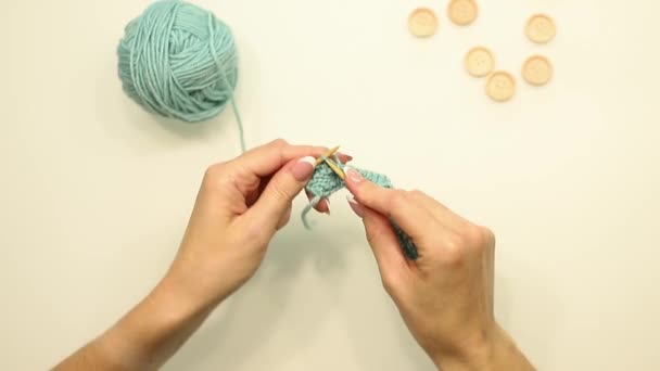 Womens Hands Knit Knitting Needles Woolen Cotton Threads Hobbies Needlework — Video Stock