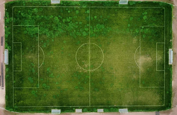 Empty Football Field Aerial View Sports Field Ninety Degrees Angle — Stock Photo, Image