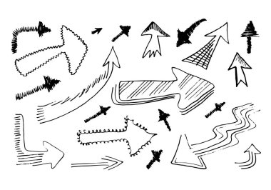 El çizimi vektör okları beyaz arka plana ayarlandı. Vektör EPS