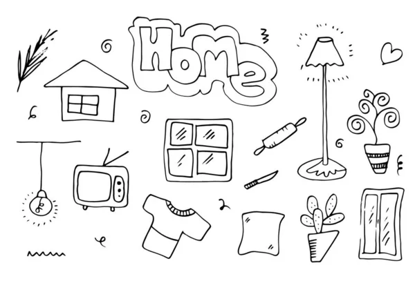 Set Hand Drawn Home Appliance Icons Home Doodles — Stock Vector