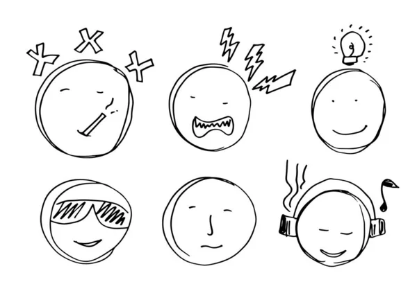 Hand Drawn Cute Emoticon Set Vector White Background — Stockvektor
