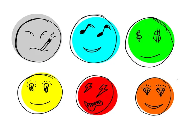 Handgezeichnetes Emoticon Set Vektor Auf Weißem Hintergrund — Stockvektor