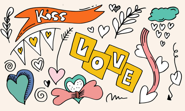 Set of love. Hand drawing. Doodle style. for your design. — Stock Illustration Set Love Hand Drawing Doodle Style Your Design — Stock Vector