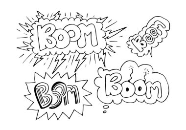 Beyaz arkaplanda el yazısıyla yazılmış mesaj patlaması ile el çizimi konuşma baloncukları kümesi.