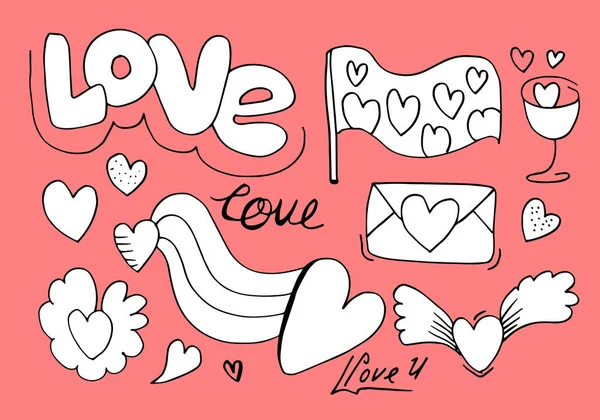 Set Love Hand Drawing Doodle Style Your Design — Stock Vector