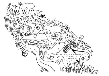 Yaratıcı sanat el çizimi, tasarım çizimi, doğa ve vay canına..