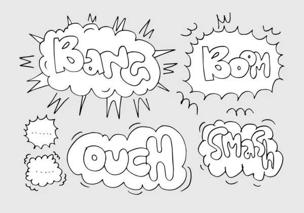 Ręcznie Narysowany Zestaw Baniek Mowy Ręcznie Napisanym Textbang Boom Ouch — Wektor stockowy