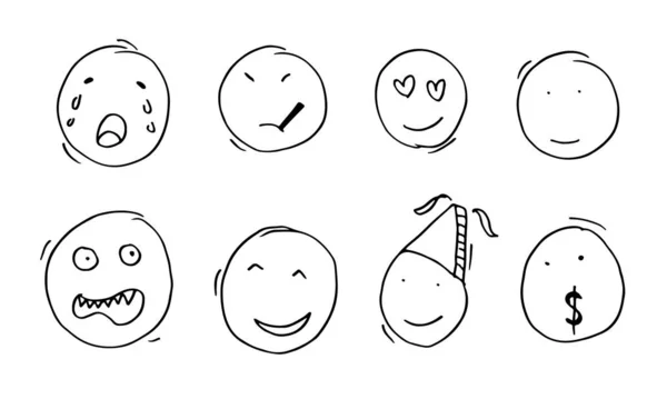 Conjunto Emoticones Dibujados Mano Vector Sobre Fondo Blanco — Vector de stock