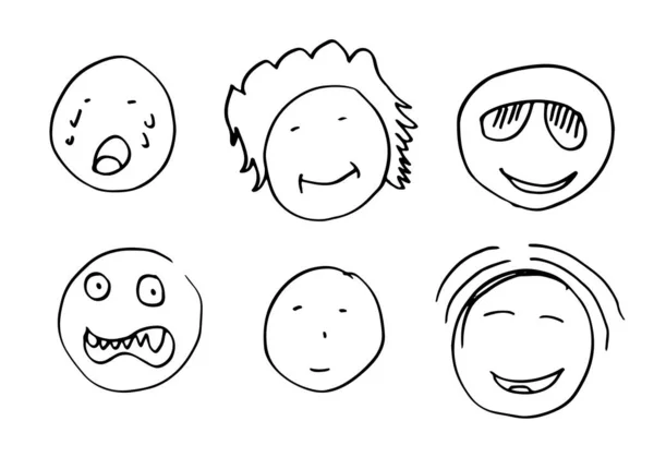 Hand Drawn Emoticon Set Vector White Background — Stock Vector