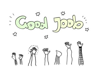 Beyaz arkaplanda iyi bir iş illüstrasyonuyla alkış..