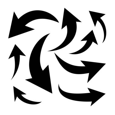 Eğri ok simgelerinin vektör illüstrasyonu. Ok simgesi ayarlandı. 10 saniye..