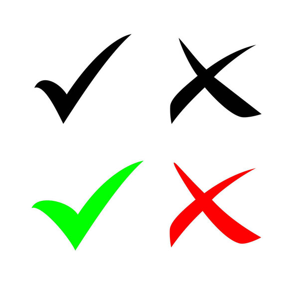 Галочка векторная. Значок галочки зеленого и красного цвета, векторная иллюстрация.
