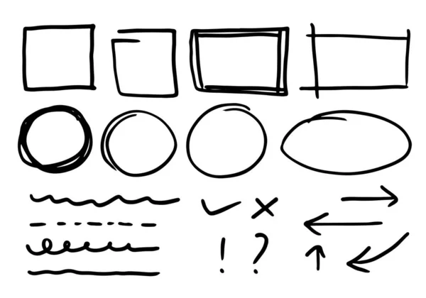 Doodle Linhas Vetoriais Curvas Mão Desenhado Verificar Setas Sinais Conjunto — Vetor de Stock