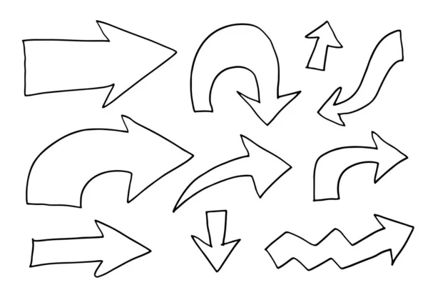 Doodle Designelemente Handgezeichnete Pfeile Isoliert Auf Weißem Hintergrund Vektorillustration — Stockvektor