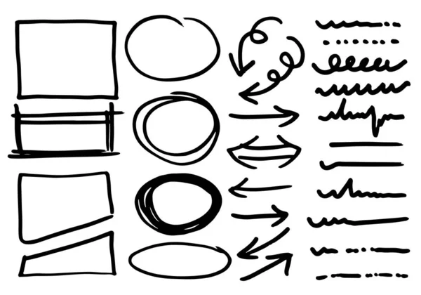 Doodle Líneas Vectoriales Curvas Señalización Dibujada Mano Flechas Conjunto Simples — Vector de stock
