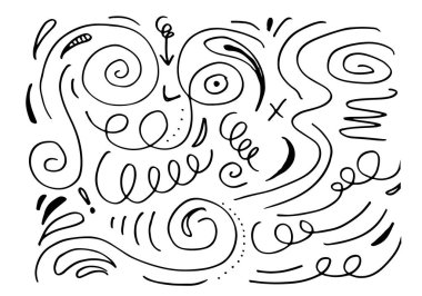 Konsept tasarım için el çizimi vektör çizimi karikatür set bukleler ve girdaplar dekoratif elementler