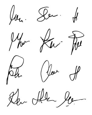 Beyaz arka plan üzerinde belgeleri için el ile imza. Vektör çizim Eps10 yazı elle çizilmiş hat