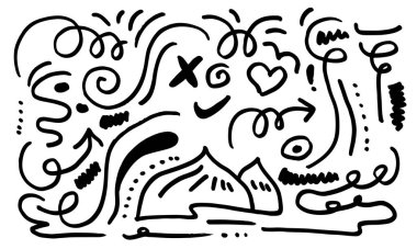 Konsept tasarım için el çizimi vektör çizimi karikatür set bukleler ve girdaplar dekoratif elementler