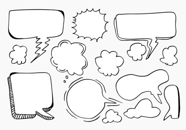 Набор вручную нарисованных эскизов Спич пузырей. Векторная иллюстрация
