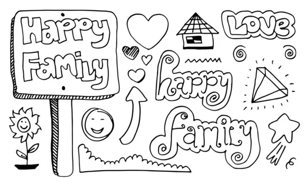Käsin Piirretty Teksti Onnellisesta Perheestä Malli Puolue Suunnittelu Tulostaa Juliste — vektorikuva