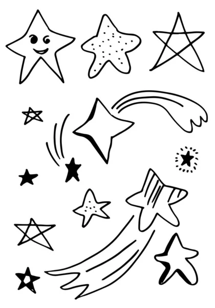 Handgezeichnete Sterne Gesetzt Star Doodles Sammlung Auf Weißem Hintergrund — Stockvektor