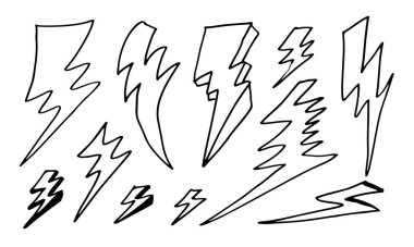 El çizimi vektör karalaması elektrikli yıldırım sembolü çizimi çizimleri. gök gürültüsü simgesi karalama simgesi.