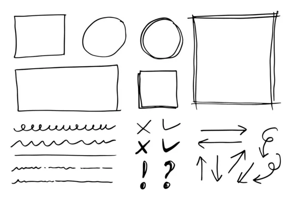 Doodle Linhas Vetoriais Curvas Mão Desenhado Verificar Setas Sinais Conjunto — Vetor de Stock