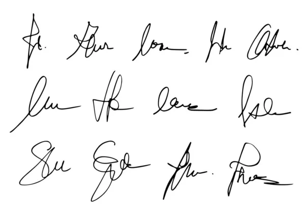 Handmatige Handtekening Voor Documenten Witte Achtergrond Hand Getrokken Kalligrafie Belettering — Stockvector