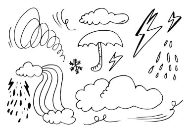 Hava Durumu Doodle Vektörü El çizimi sanat biçimi vektörü ile illüstrasyon ayarla