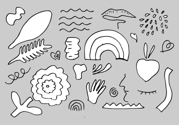 Büyük el çizimi çeşitli şekiller ve karalama nesneleri. Moda vektör illüstrasyonu.