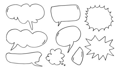 Siyah Sketch Çizgi Romanlarının Vektör Kümesi Konuşma Bubbles.baloncuk diyalog karalama vektör çizgisi iletisi.vektör illüstrasyonu.