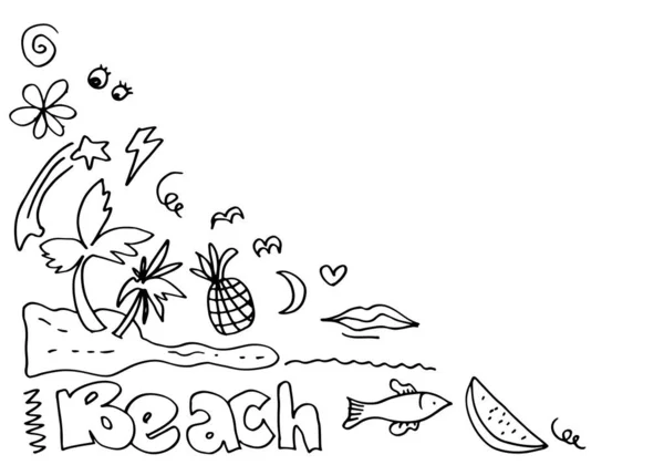 Simple Hand Drawn Sketches Beaches Pineapples Eyes Flashes Mouths Other — ストックベクタ