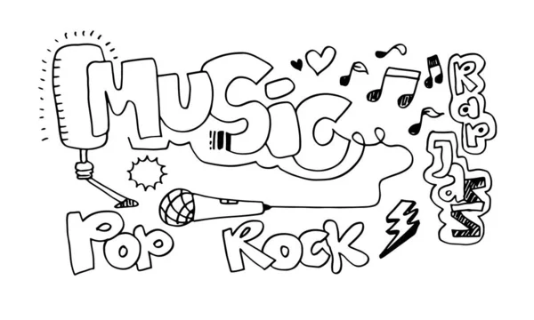 Muziek Achtergrond Hand Getekend Muziek Set Illustratie Illustraties Van Muziekbeelden — Stockvector