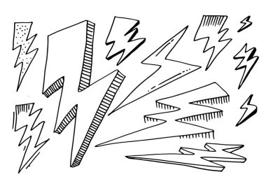 El çizimi vektör karalaması elektrikli yıldırım sembolü çizimi çizimleri. gök gürültüsü simgesi karalama simgesi .