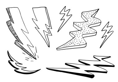 El çizimi vektör karalaması elektrikli yıldırım sembolü çizimi çizimleri. gök gürültüsü simgesi karalama simgesi .