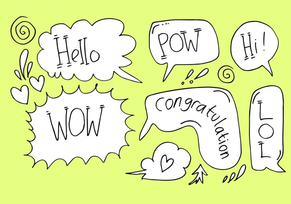 Набор Комических Речей Текстом Wow Pow Hello Lol Поздравления — стоковый вектор