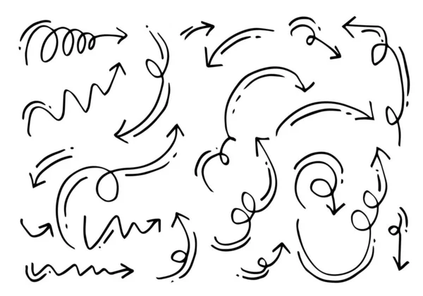 Elementos Design Doodle Setas Desenhadas Mão Isoladas Sobre Fundo Branco — Vetor de Stock