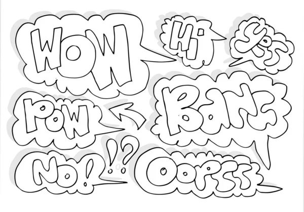 Set Raccolta Stile Comico Esplosione Lettering Emozioni Pow Wow Oopss — Vettoriale Stock