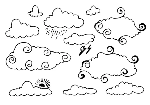 Coleção Meteorológica Desenhada Mão Ilustração Vetorial Estilo Plano Fundo Cinza — Vetor de Stock