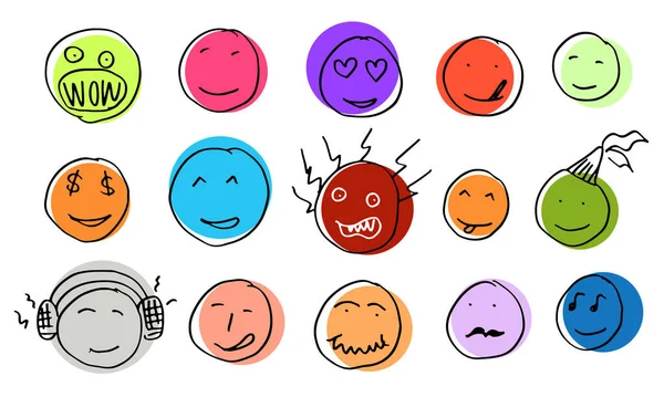 Hand Drawn Emoticon Set Vector Illustration Cartoon Style Flat Design — Stockvektor