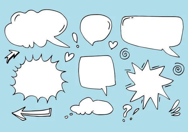 Hand Drawn Set Speech Bubbles Isolated Blue Background — Vector de stock