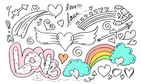 Sada Lásky Ruční Kresba Styl Doodle Pro Návrh — Stockový vektor