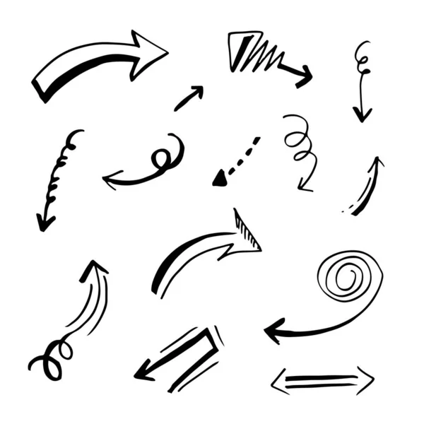 Doodle Designelemente Handgezeichnete Pfeile Isoliert Auf Weißem Hintergrund Vektorillustration — Stockvektor