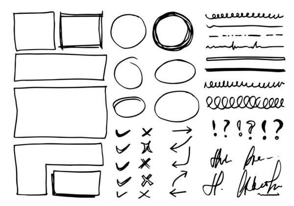 Doodle Linhas Vetoriais Curvas Mão Desenhado Verificar Setas Sinais Conjunto —  Vetores de Stock