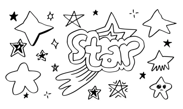 Handgezeichnete Sterne Gesetzt Star Doodles Sammlung Auf Weißem Hintergrund — Stockvektor