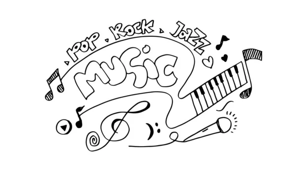 Fundo Música Ilustração Conjunto Música Desenhada Mão Ilustrações Imagens Música — Vetor de Stock